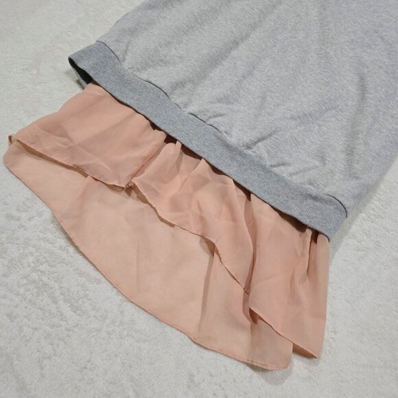 BCBGeneration ✦ Gray Sweatshirt Dress ✦ Peach Sheer Slip Layered Hem Sz S EUC - Picture 5 of 16